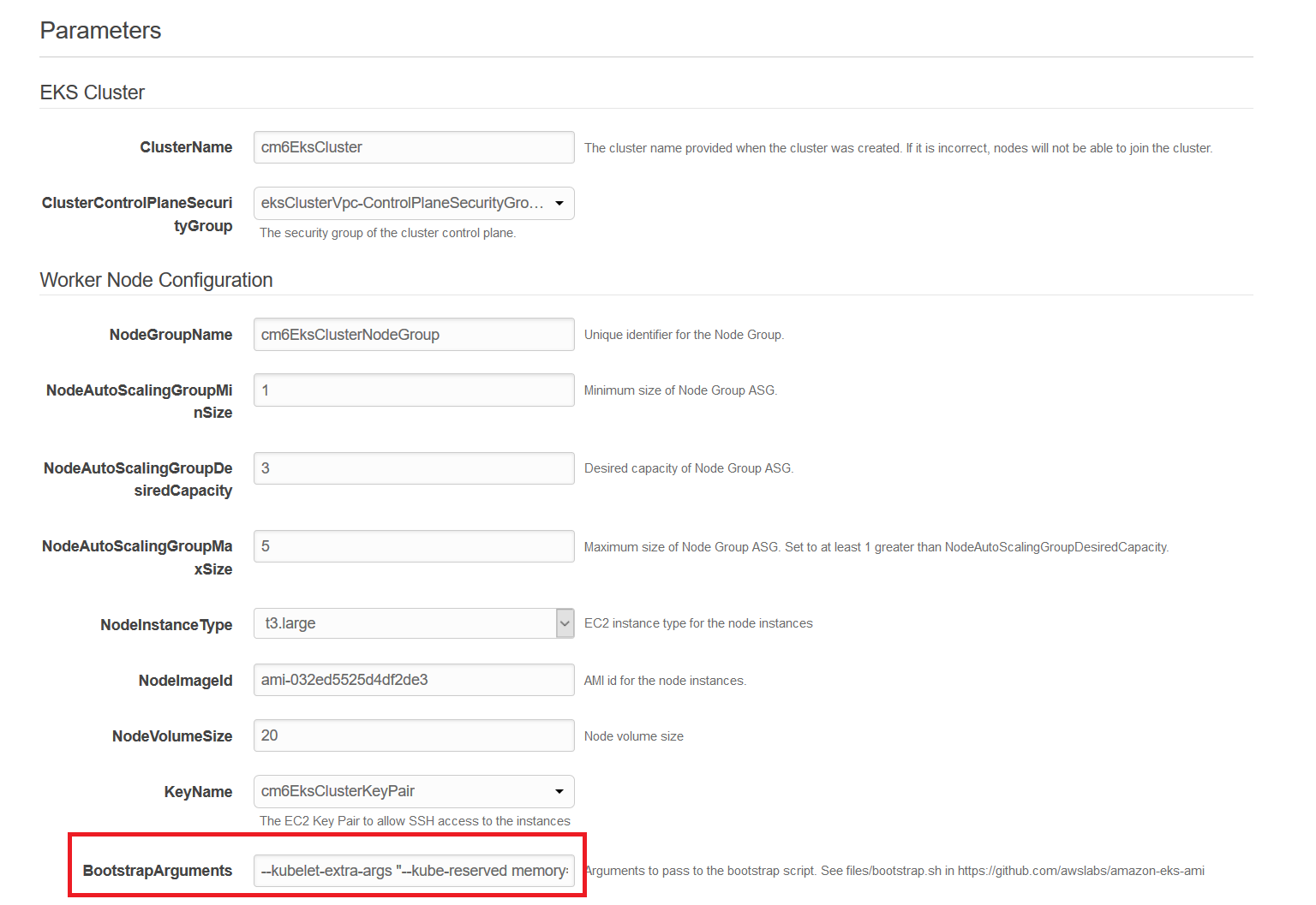 Example snippet from cloudformation